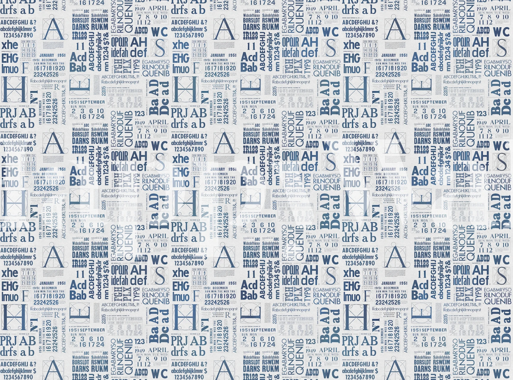 Diseño vintage de letras y números en papel tapiz azul