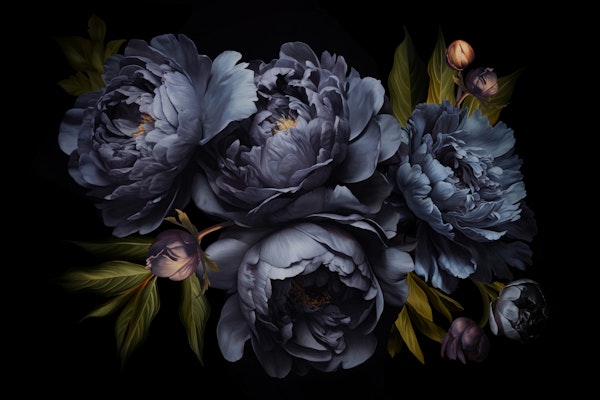 Dark Blue Moody Opulent Baroque Peonies