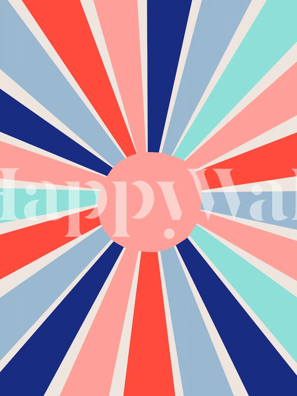 Colorful sunburst pattern in pink, red, blue, and aqua wallpaper