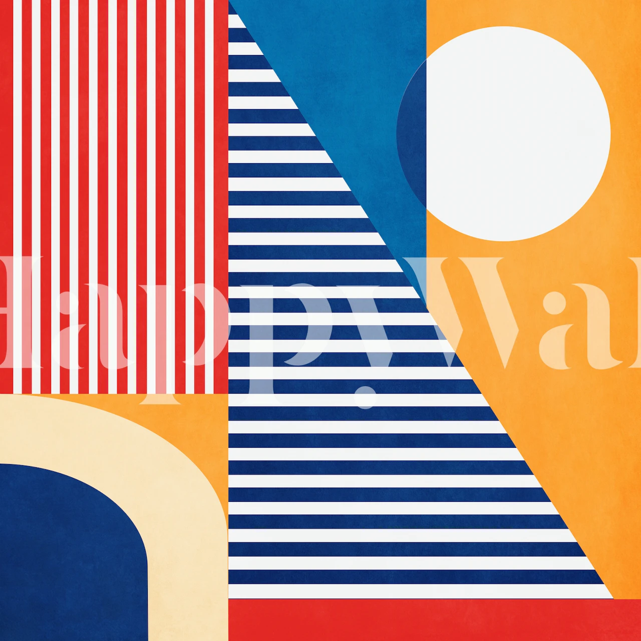 Šareni apstraktni geometrijski zidni mural s motivima čamaca