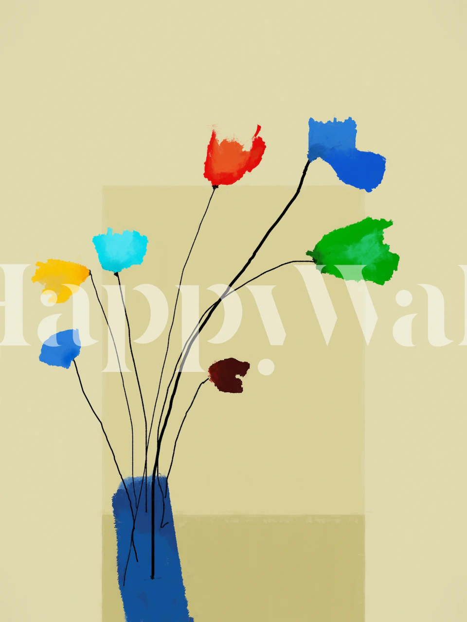 Colorful floral design with blue, red, and yellow flowers on a neutral background wallpaper