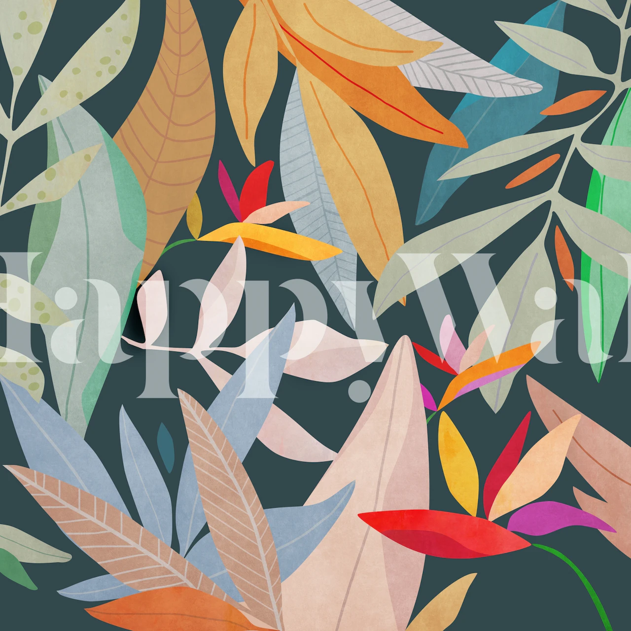 Tropical landscape wallpaper in a room setting