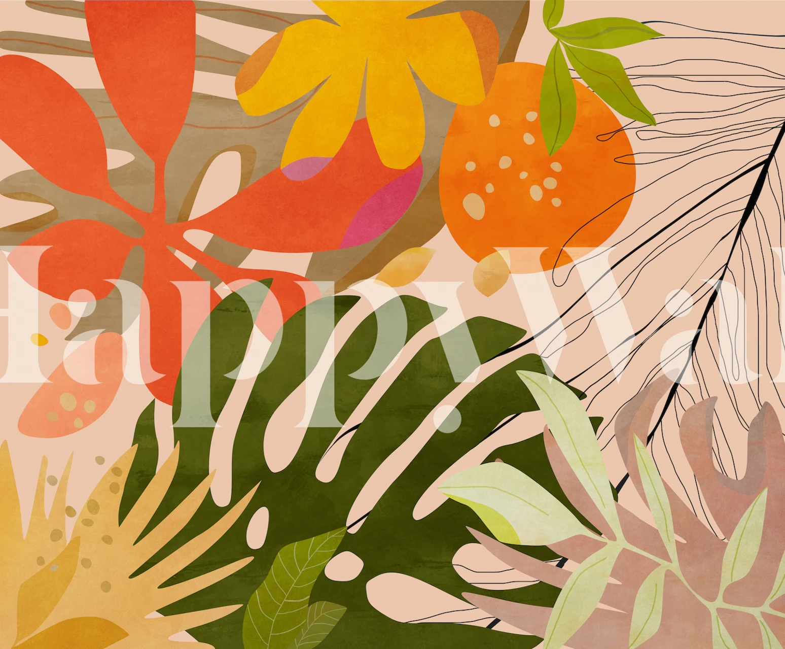 Tropical Landscape papel de parede em um quarto