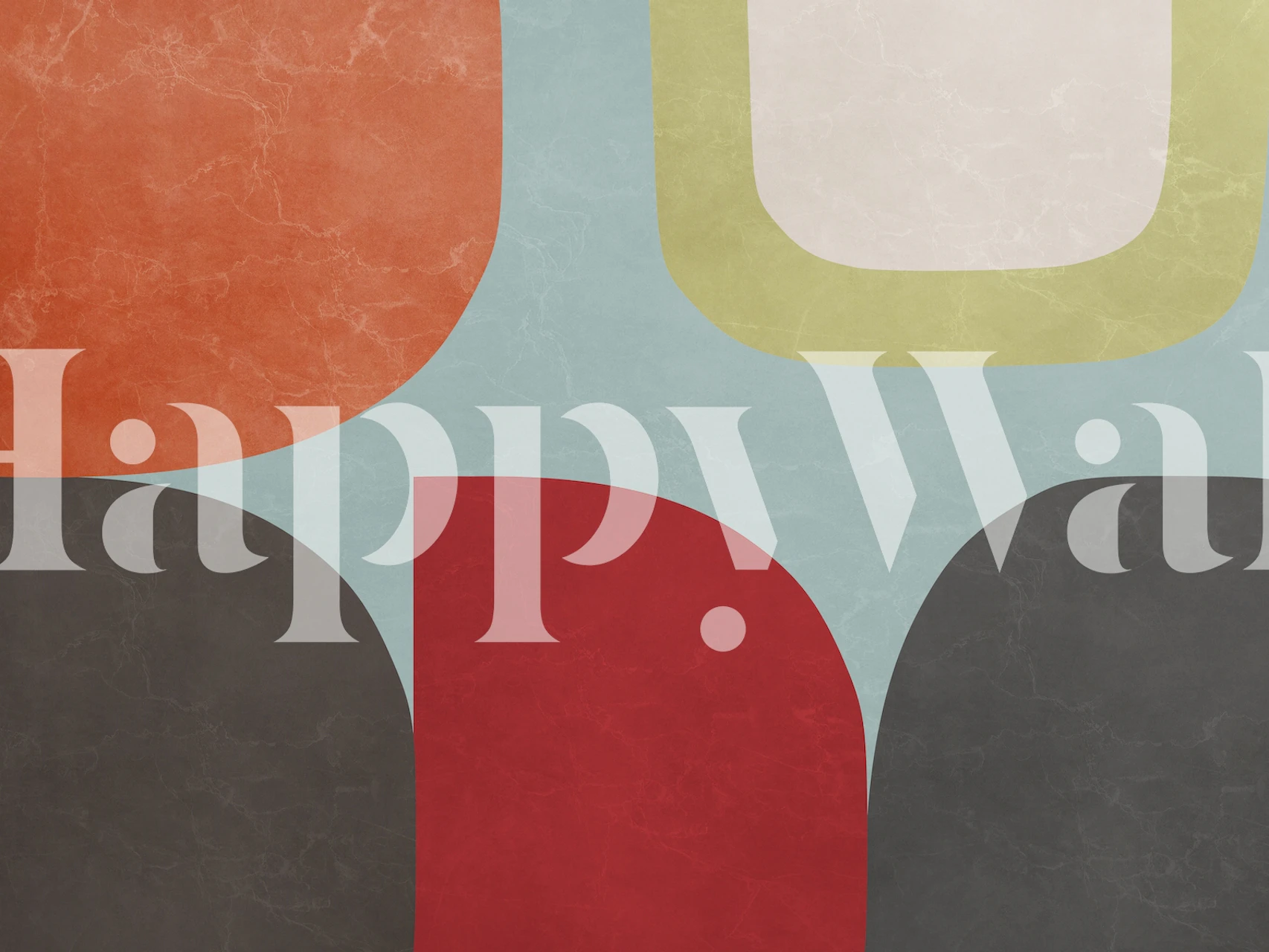 Color block shapes in orange, red, green, beige, and black wallpaper