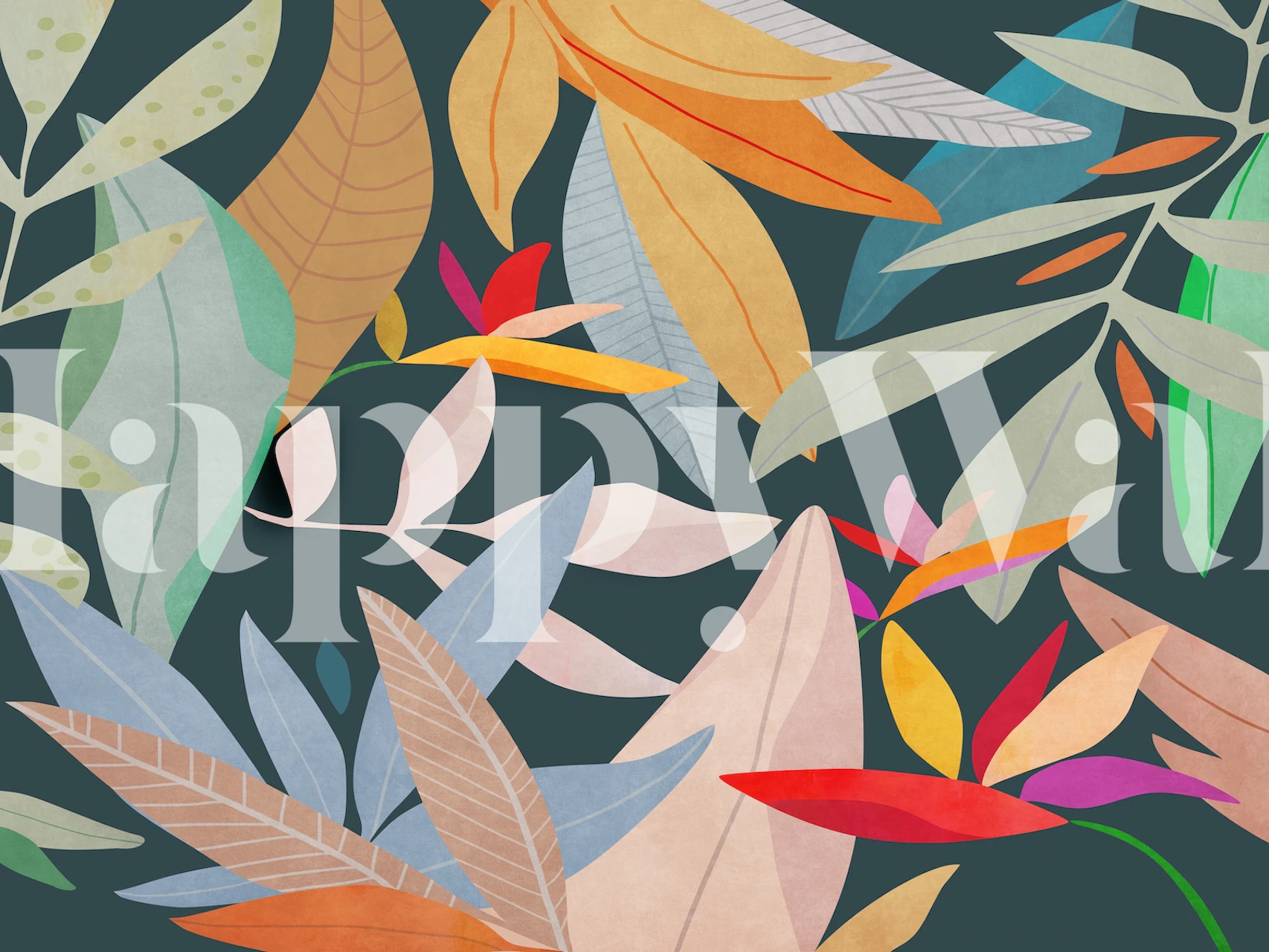 Vibrant tropical leaf patterns in various colors wall mural