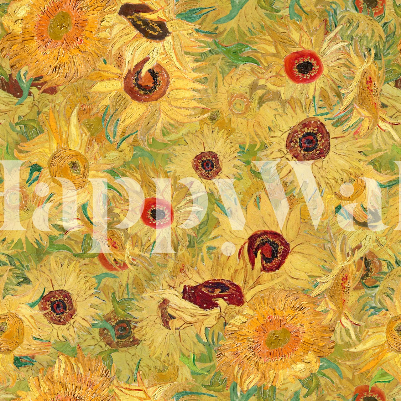 Vibrant sunflowers in yellow and green floral wallpaper