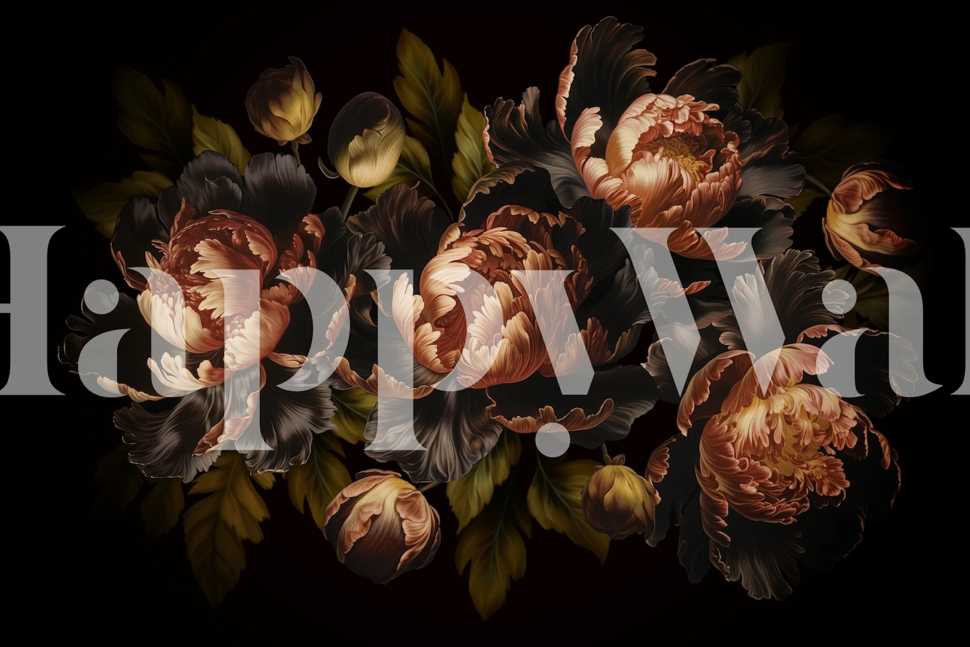 Moody Baroque Peonies tapet i et rom