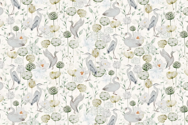 Exotic Crane And Lotus Garden