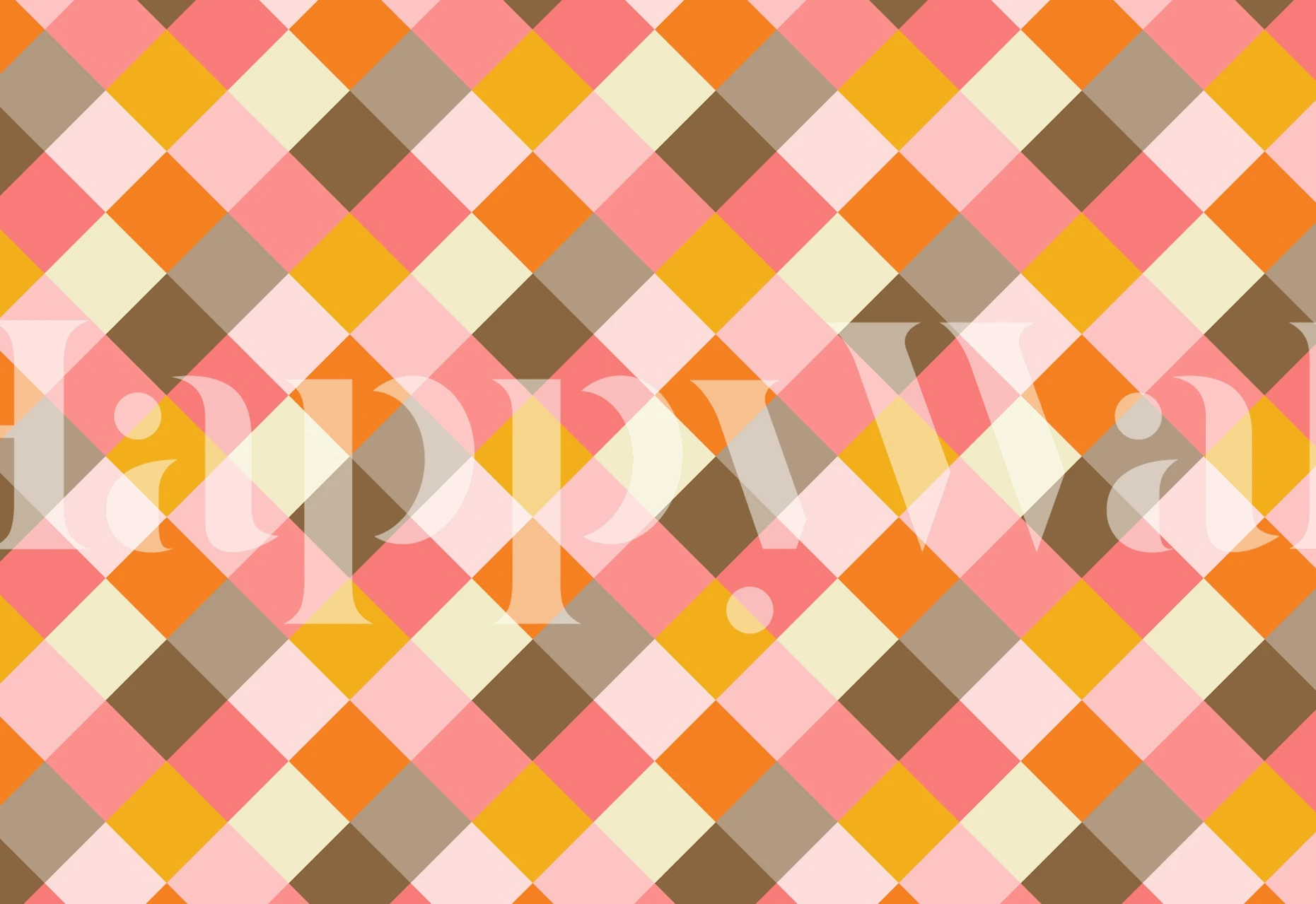 Geometric diamond pattern in pink, orange, yellow, and brown wallpaper
