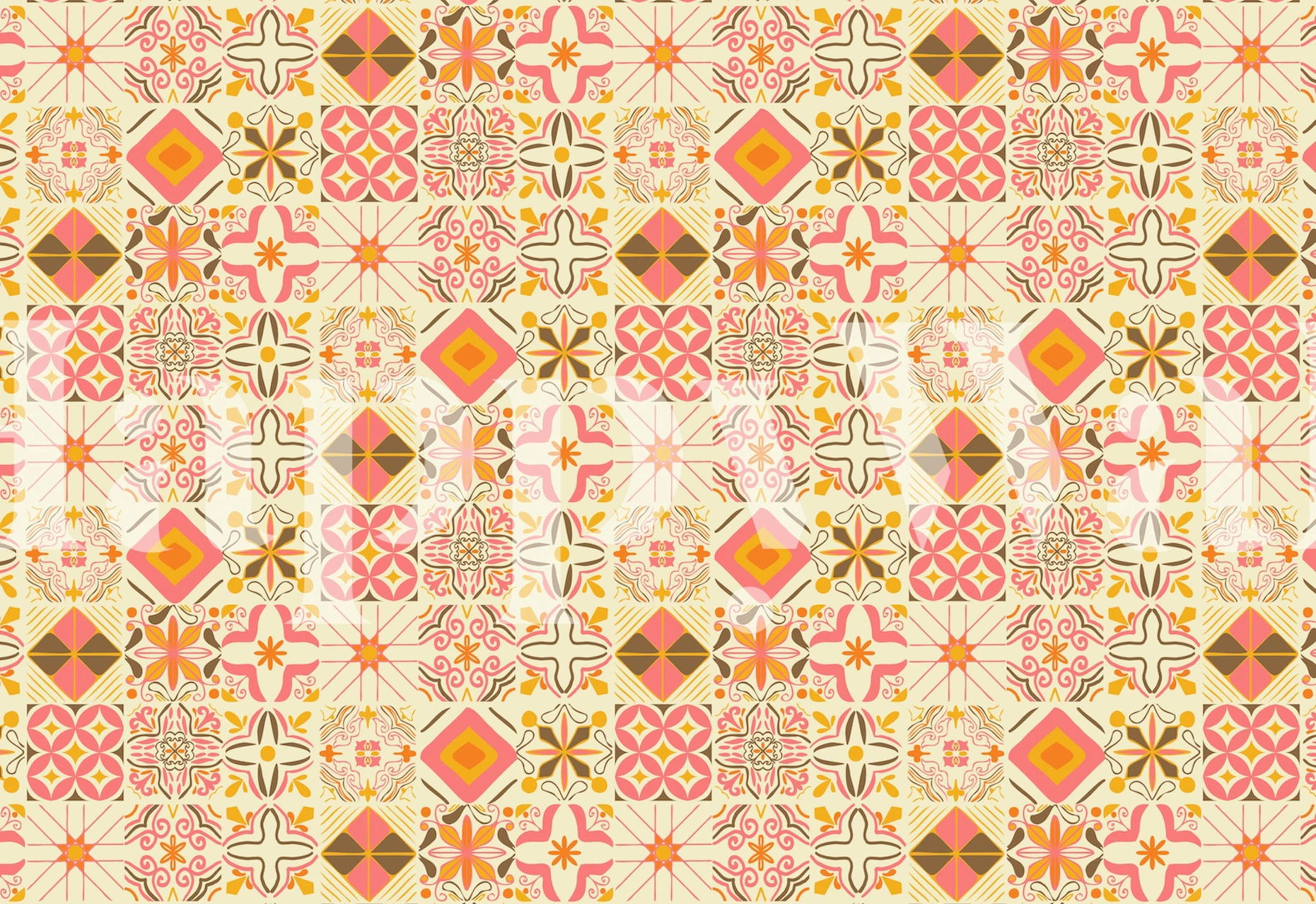 Portuguese Tiles Pink Yellow tapeta u sobi