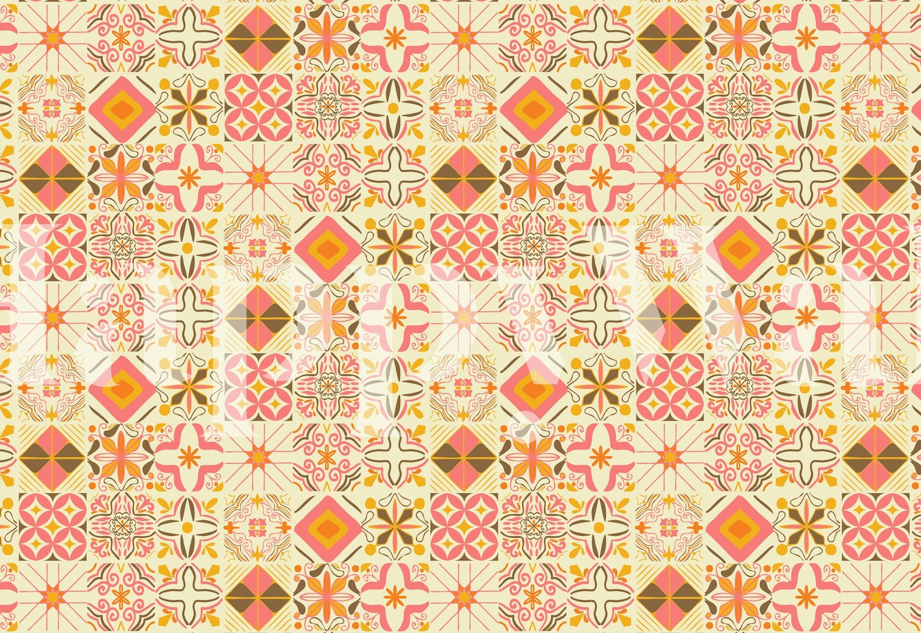 Portuguese Tiles Pink Yellow wallpaper in a room