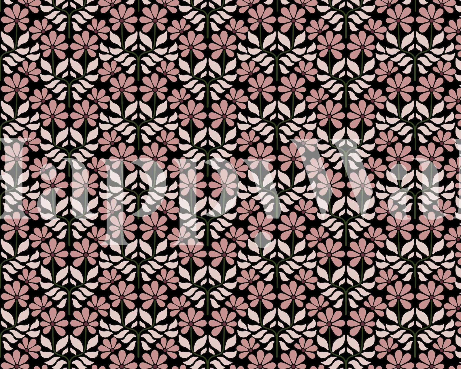 Retro pink and green floral pattern wallpaper