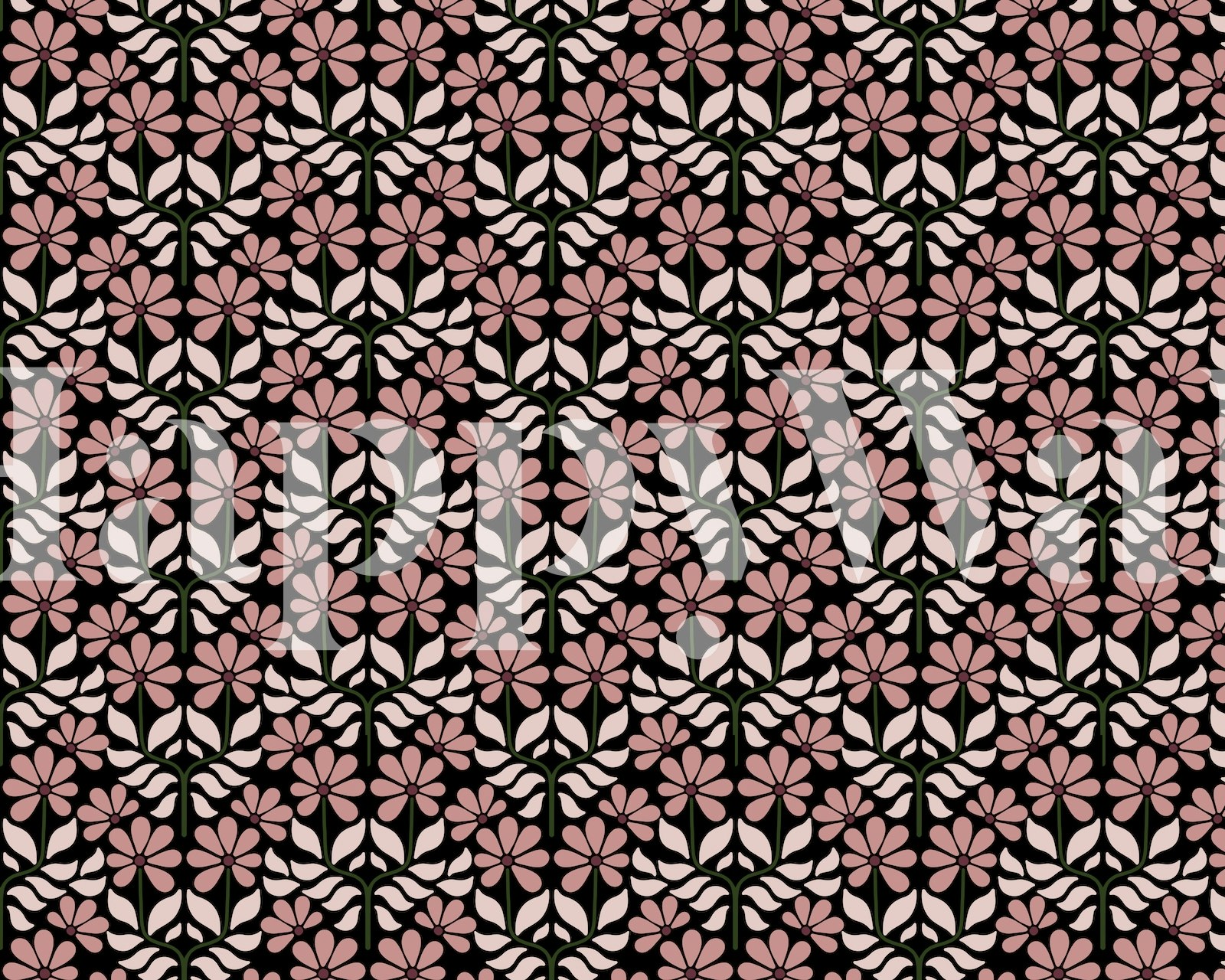 Retro pink and green floral pattern wallpaper