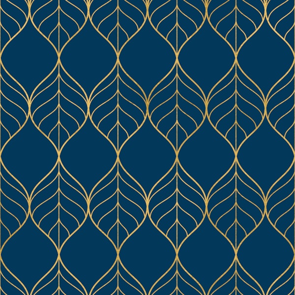 Art Deco Leaves Blue Gold