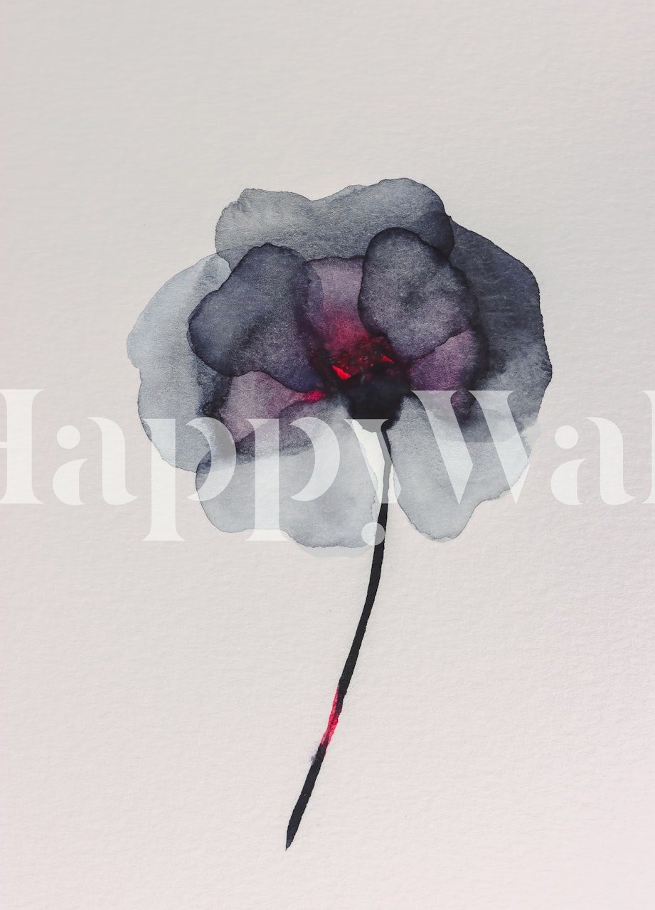 Single dark blue and grey flower with stem wallpaper