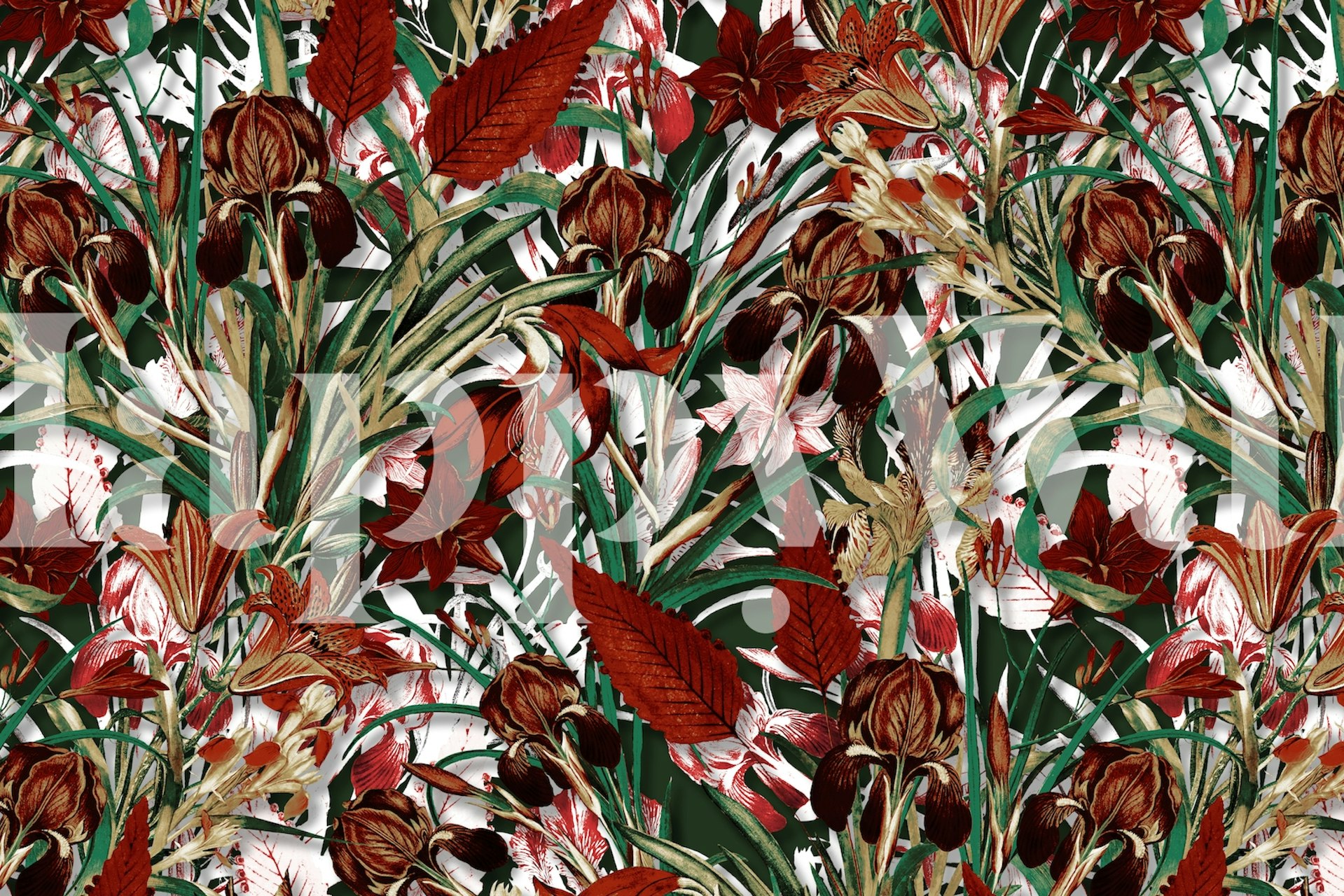 Carta da parati floreale con vivaci fiori e verde primavera-estate