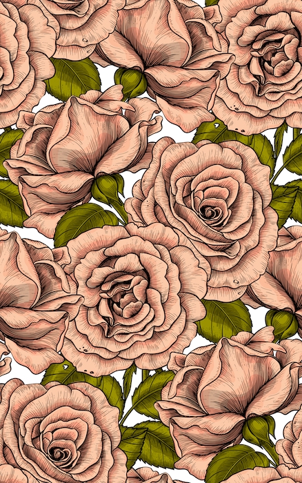 Cream Floral Wallpaper with Pink Roses