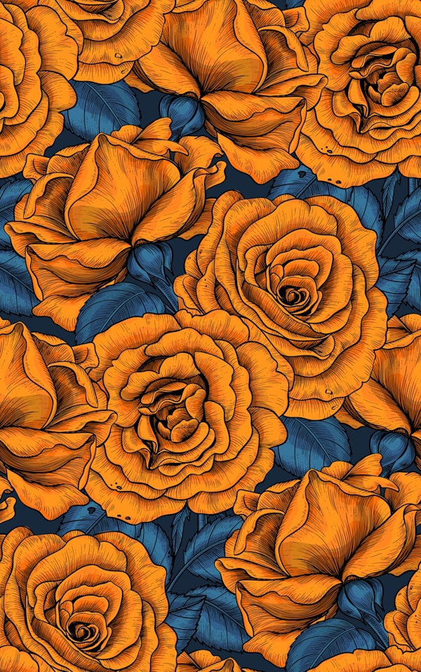 Orange roses with blue leaves