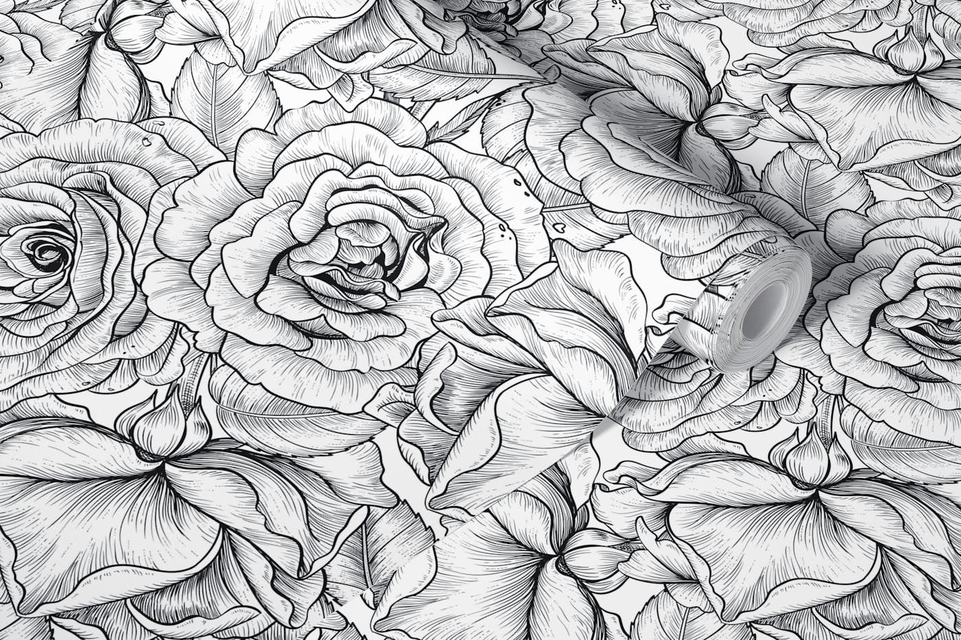 Roses for you, black and white wallpaper roll