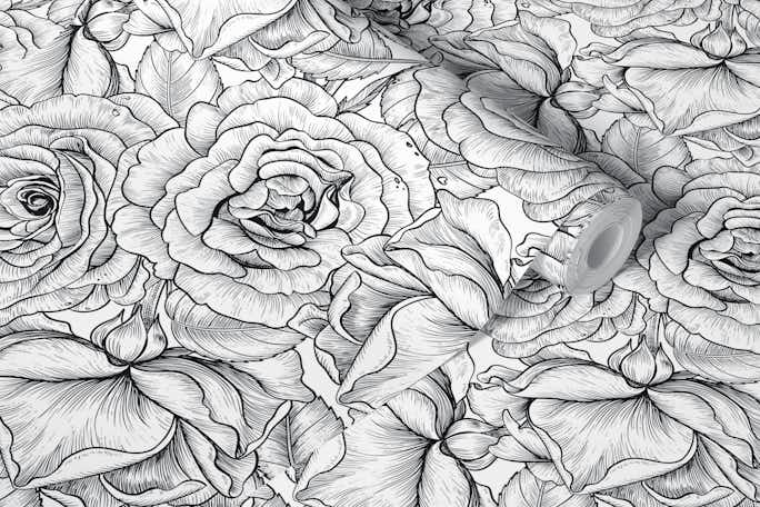 Roses for you, black and whitewallpaper roll