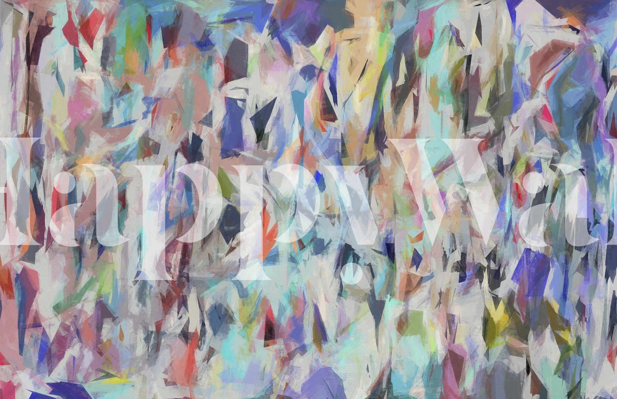 Colorful abstract brushstroke wallpaper in shades of blue, pink, and yellow