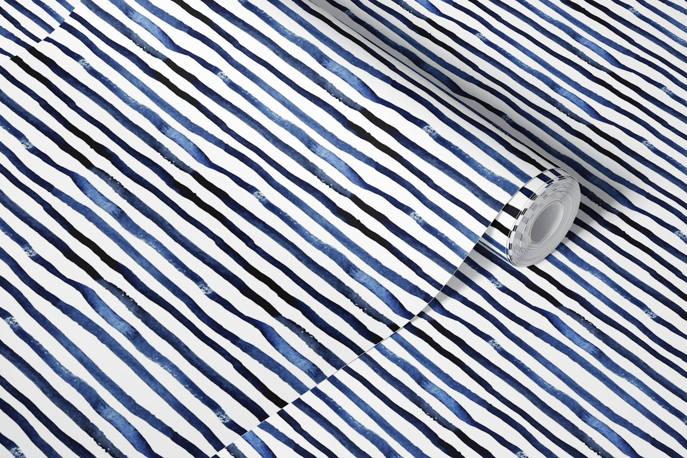 Indigo blue stripes wallpaper roll