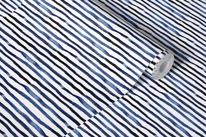 Indigo blue stripeswallpaper roll