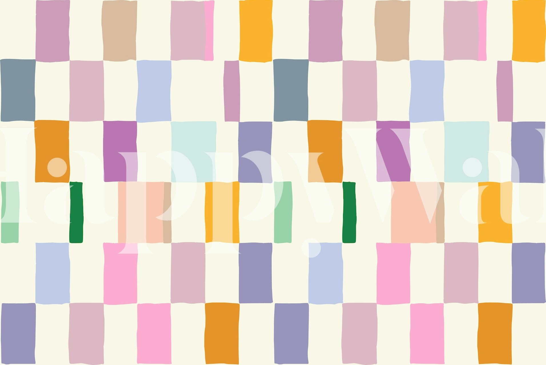 Summer check hand-drawn wallpaper in a room