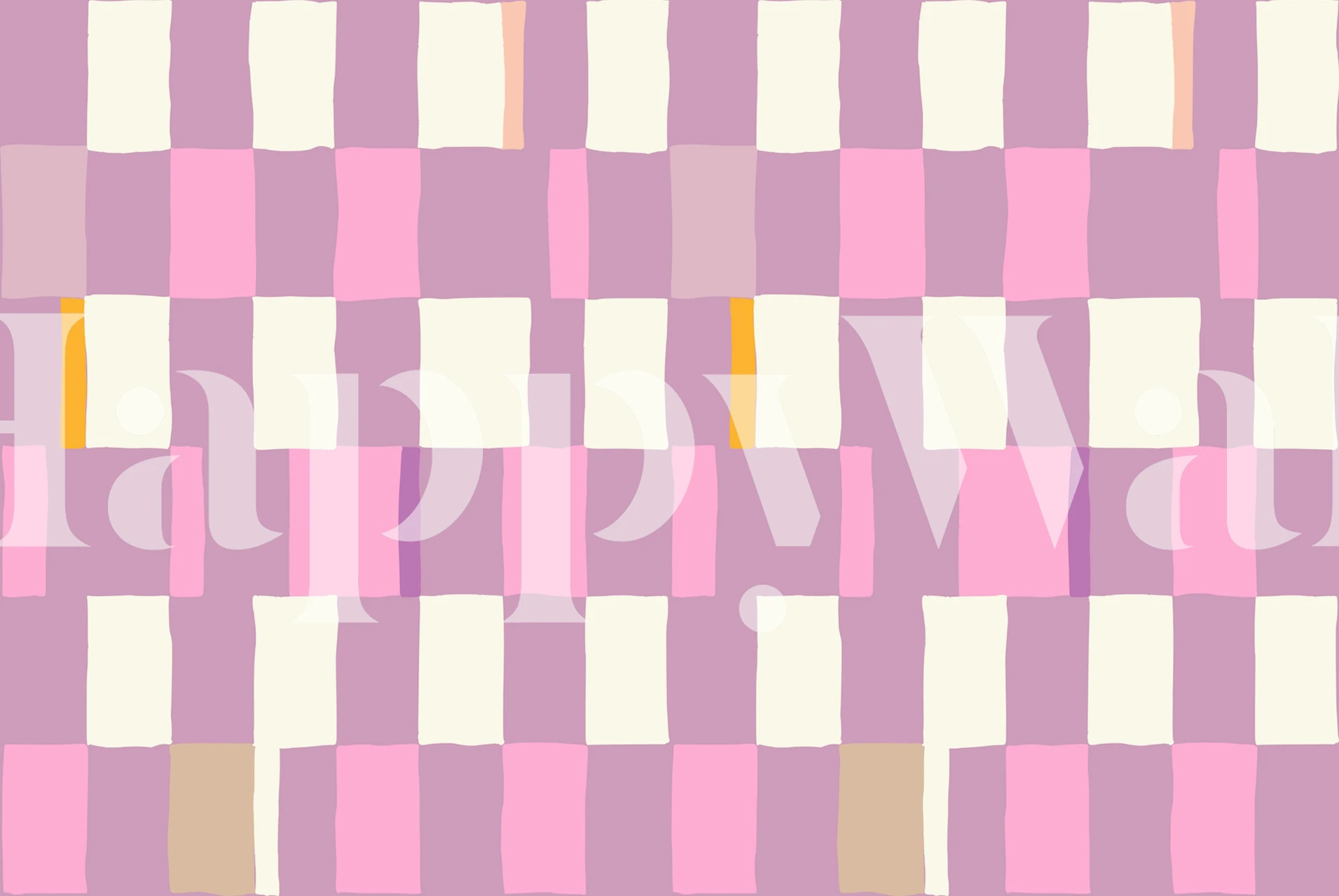 Hand-drawn checkered pattern in pink and cream wallpaper