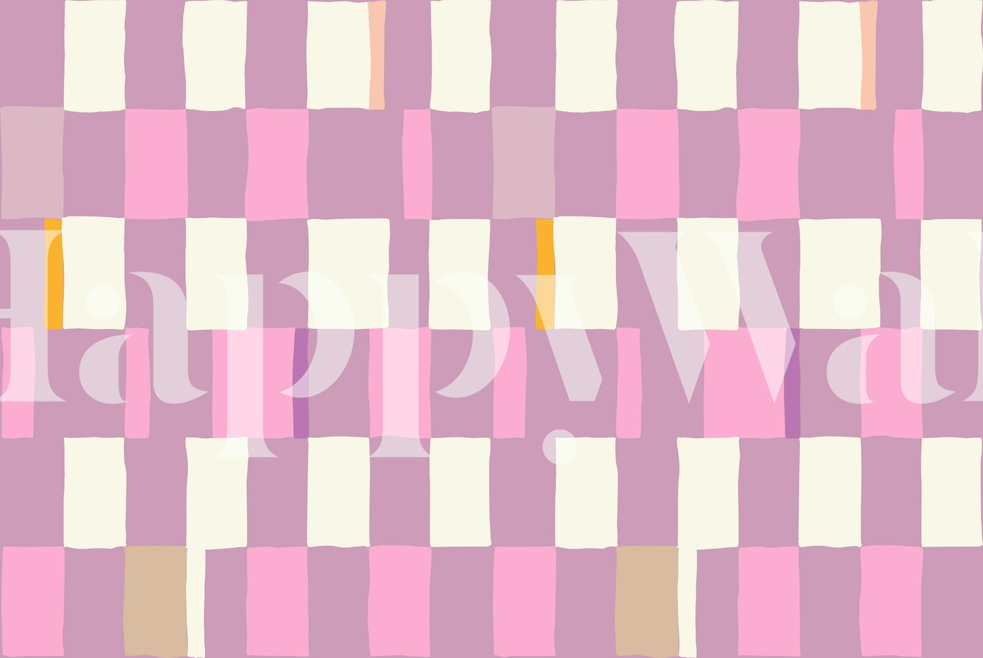 Hand-drawn checkered pattern in pink and cream wallpaper