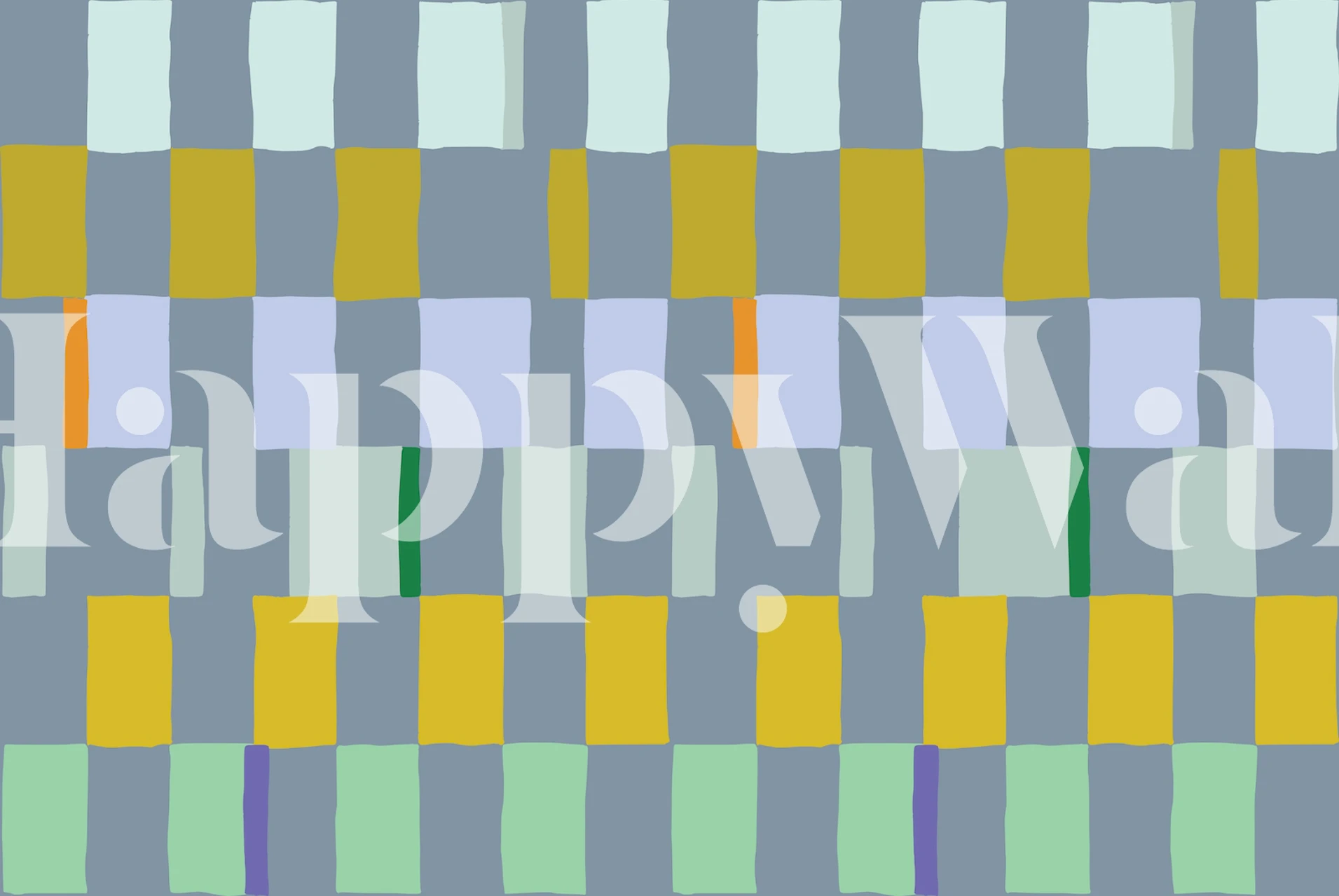 Ręcznie rysowana fototapeta w kratkę w kolorze turkusowym, żółtym i szarym