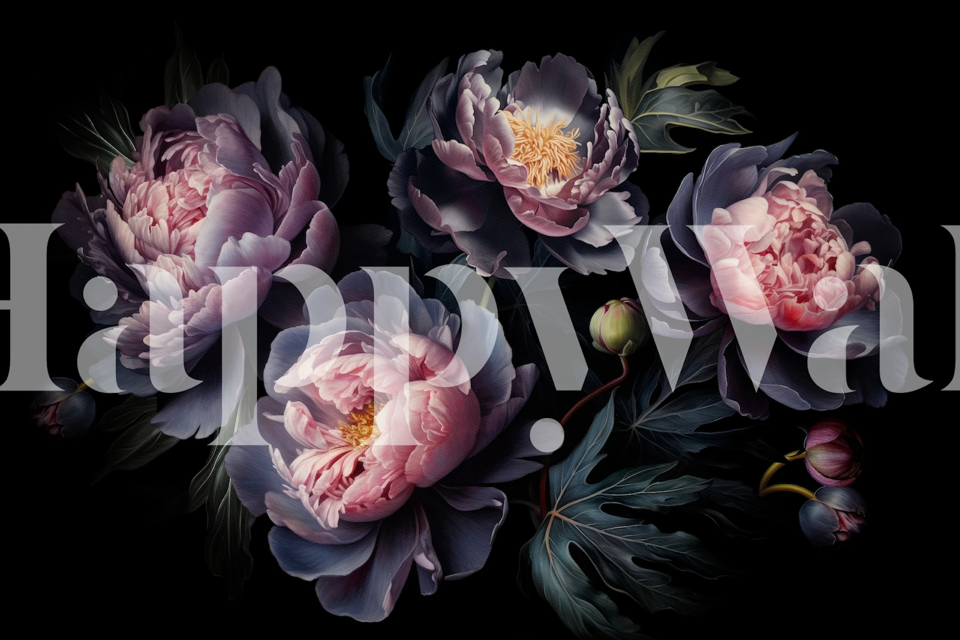 Moody Opulent Baroque Peonies tapetdesign