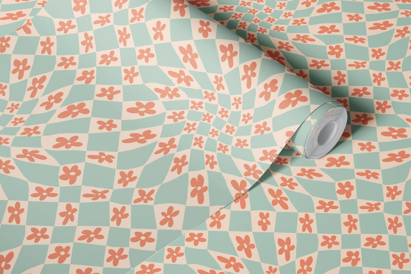 Checkered Daisy wallpaper roll