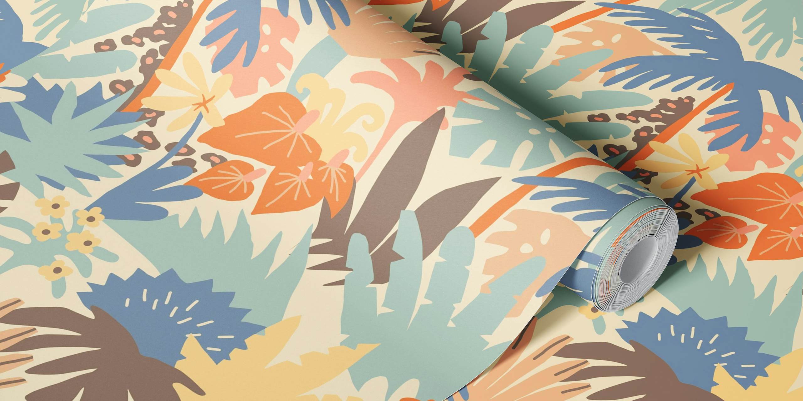 Tropical foliage in pastel colors wallpaper