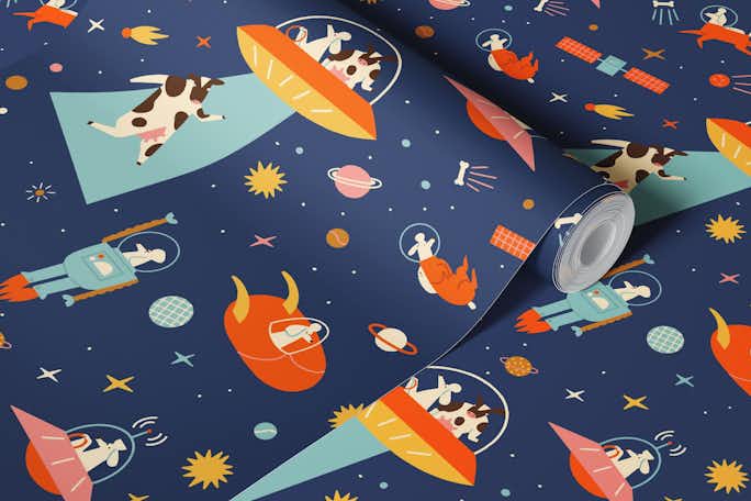 Dogs travel spacewallpaper roll
