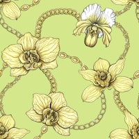 Orchids and chains, yellow and light green papiers peint