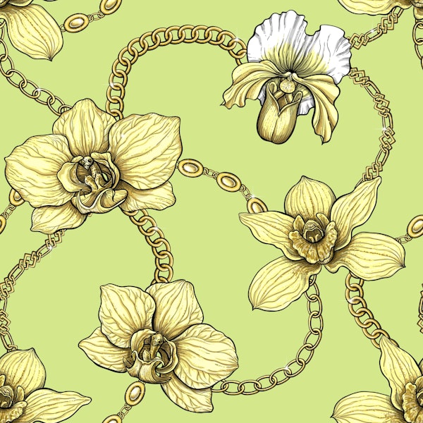Orchids and chains, yellow and light green