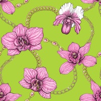 Orchids and chains, pink and lime green papiers peint