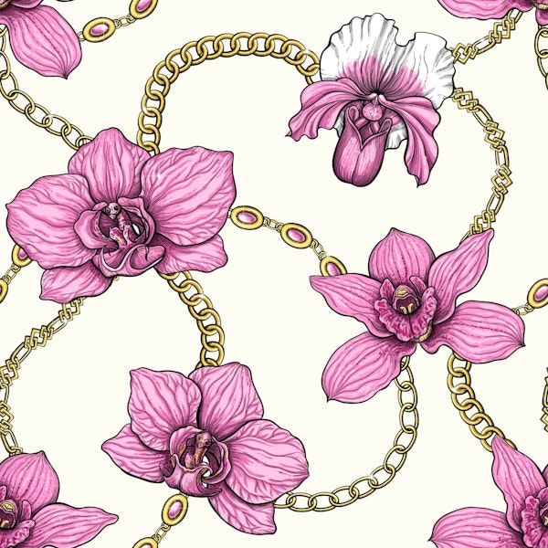 Orchids and chains, pink and off white