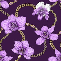 Orchids and chains, violet and gold wallpaper