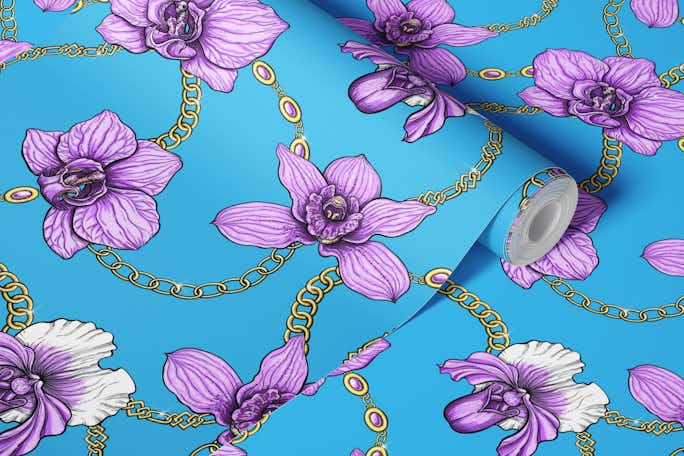 Orchids and chains, violet and bluewallpaper roll