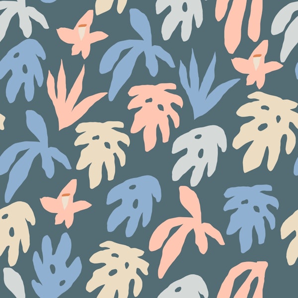 Monstera leaves and flowers