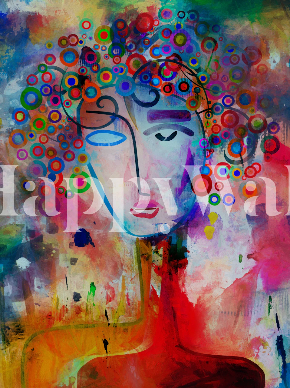 Abstract colorful wall mural featuring an imaginative representation of a mind in a brainstorming session