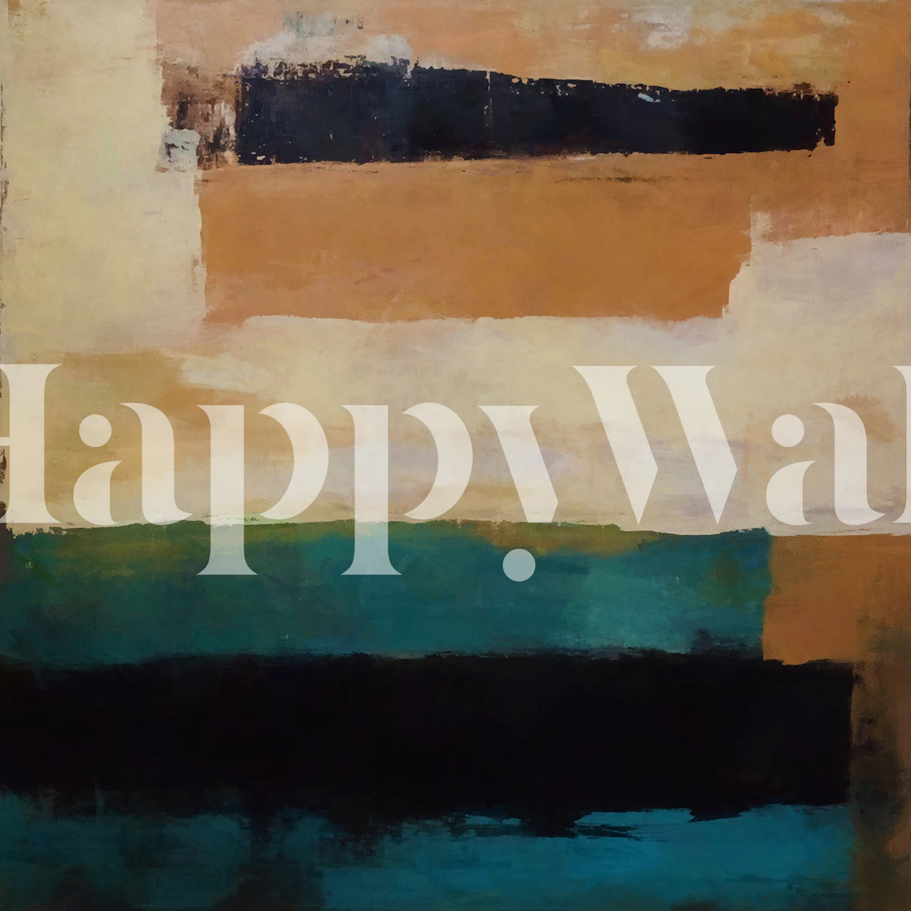 Color block abstract artwork in earthy tones black, teal, beige wallpaper