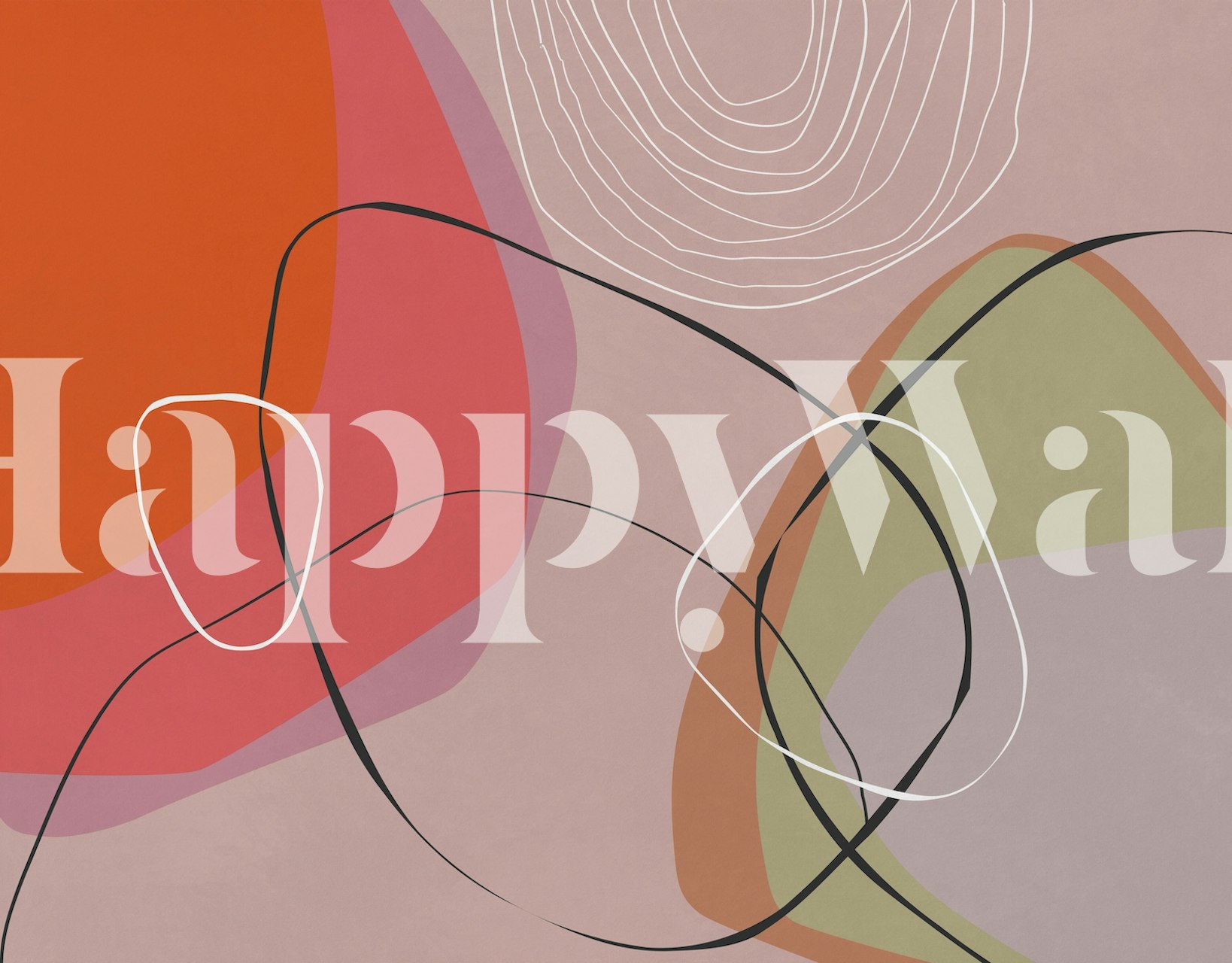 Abstraktes Wandgemälde in Pastelltönen mit kräftigen Konturen