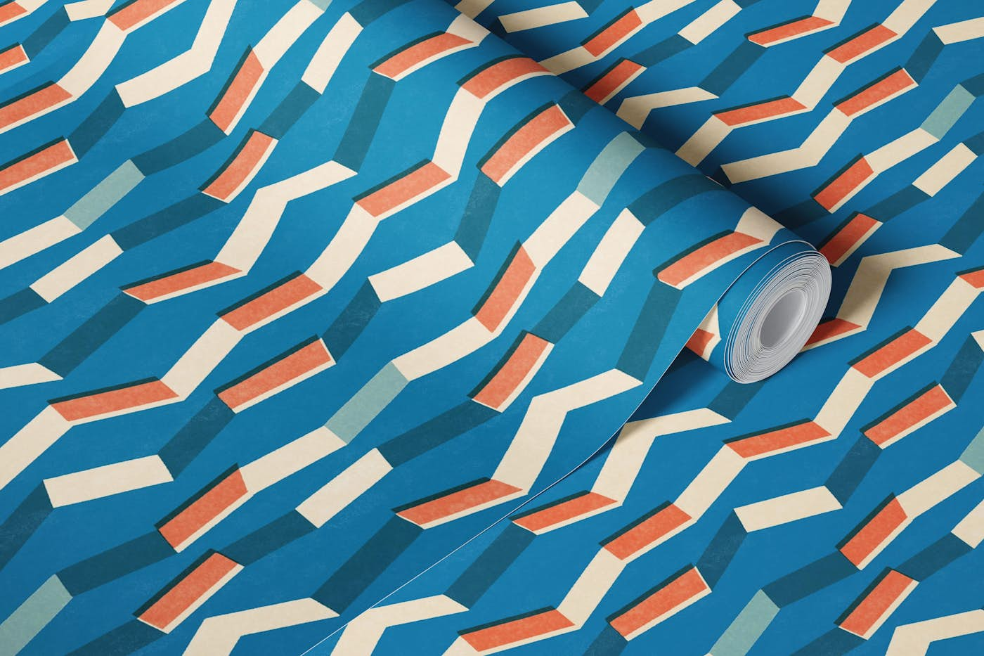 VERTICAL ZIGZAG STRIPES blue wallpaper roll