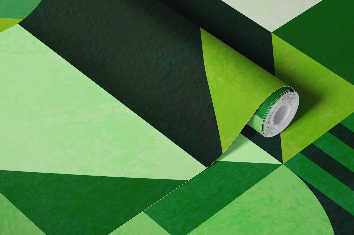 Green geometric mid century wallpaper roll