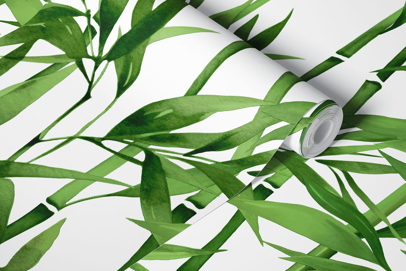 Bamboo green white wallpaper roll