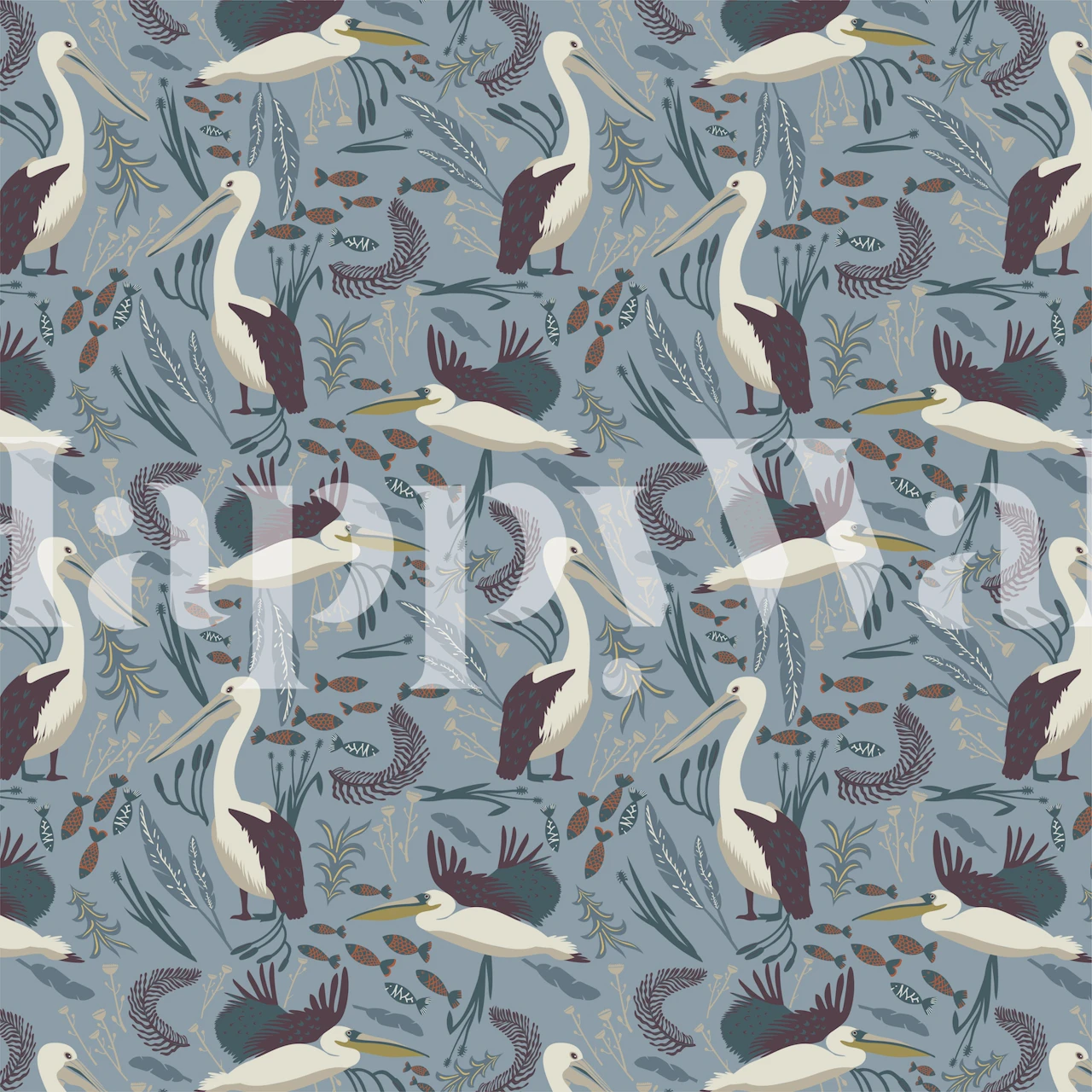 Pelicans wallpaper in een modern interieurontwerp