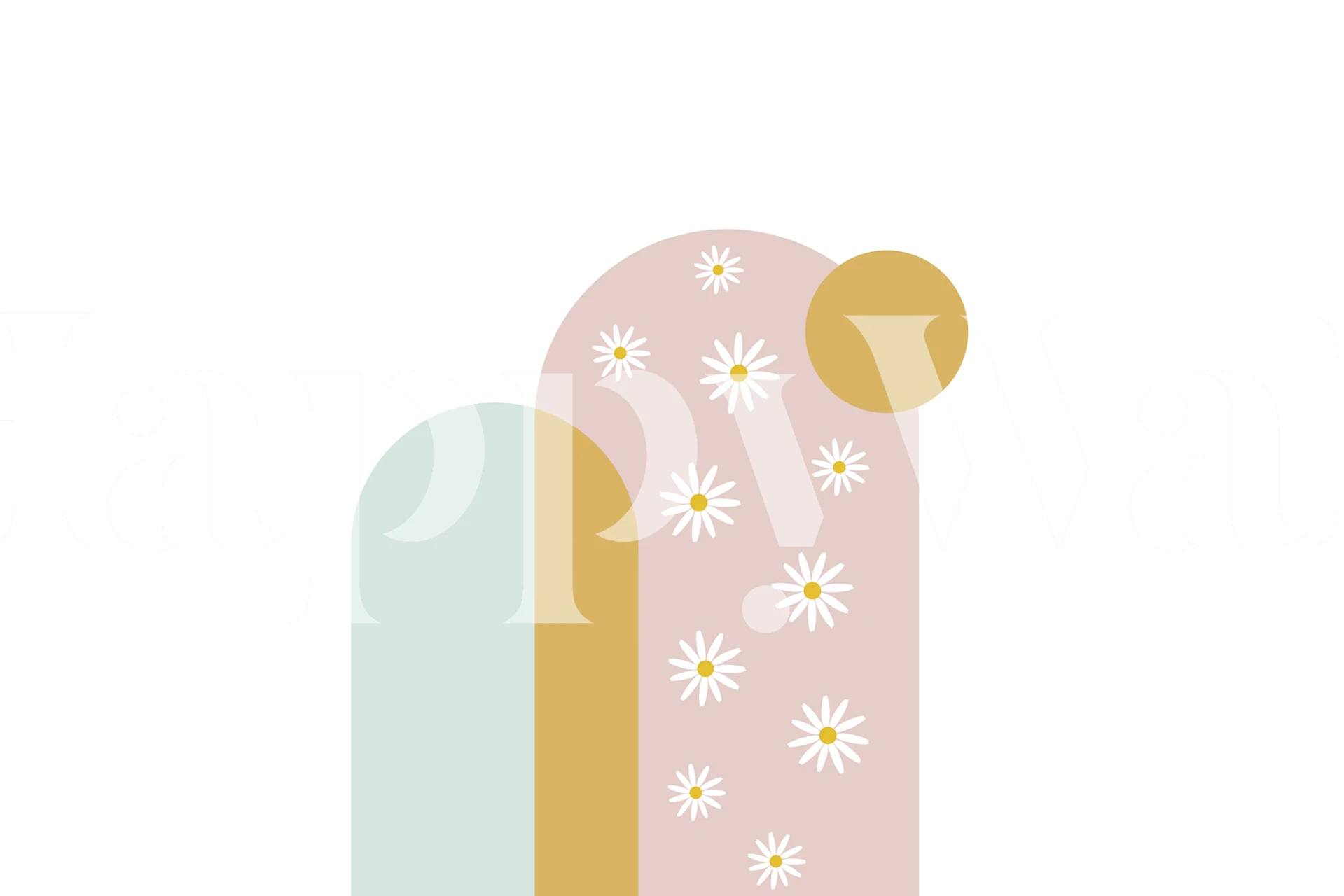 Modern boho daisy arch wallpaper in a room